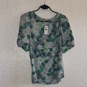 LOFT Mint Green Floral Blouse